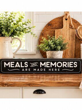 At Home Meals & Memories Are Made Here Wood Block Sign Kitchen Decor NWT Seal